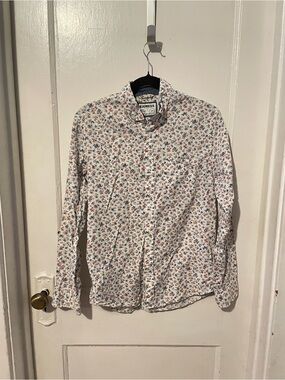 Express Men's White Long-Sleeve Floral Button-Down Shirt